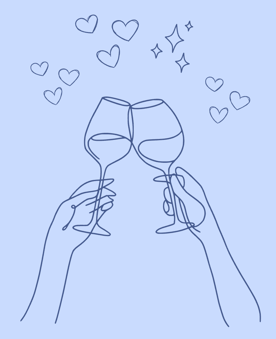 Två händer som skålar med vinglas